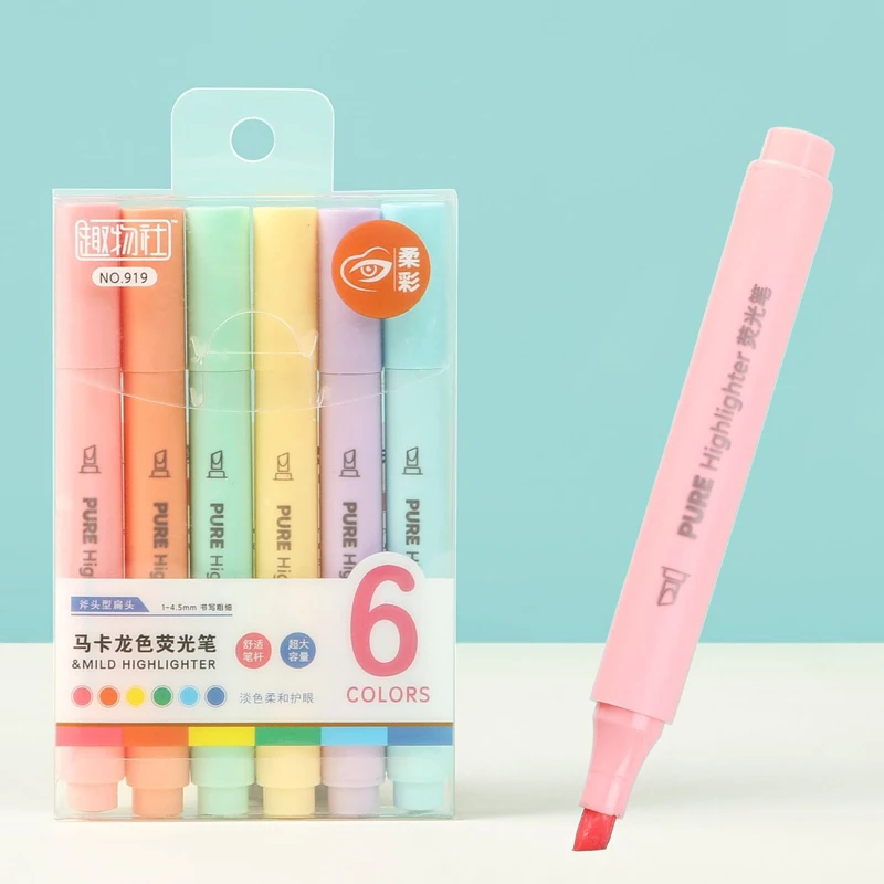 6 unids/set Color Pastel Macar - Pastel Highlighter Set Double Ended reseña y precio