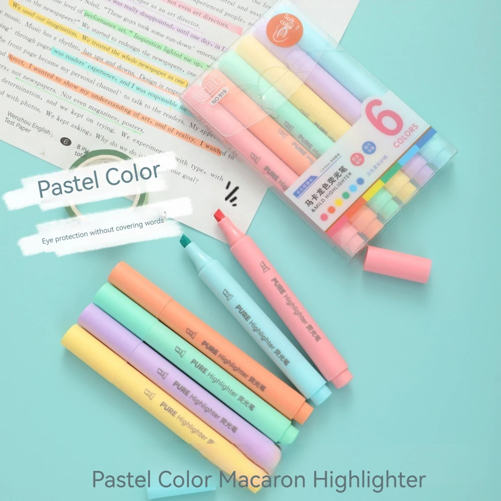 6 unids/set Color Pastel Macar - Pastel Highlighter Set Double Ended reseña y precio
