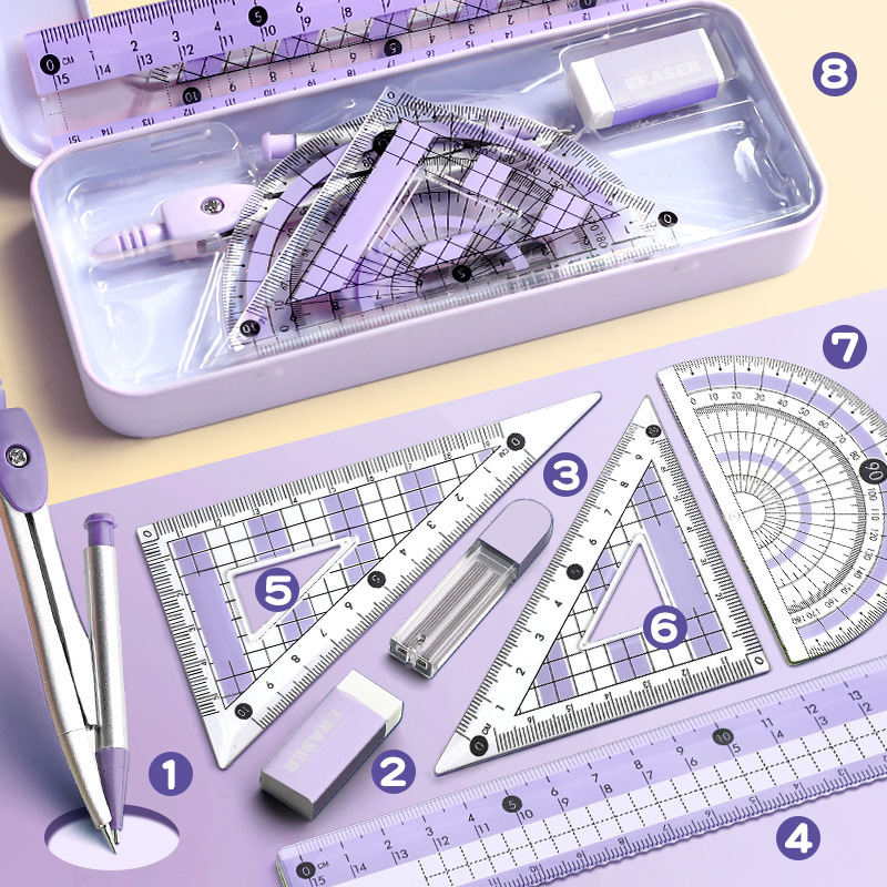 Juego de geometría de 8 piezas - Math Geometry Set With Compass reseña y precio